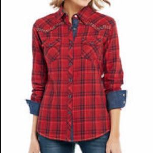 Pocket Plaid Pearl Snap Cowgirl SZ Med Large XL